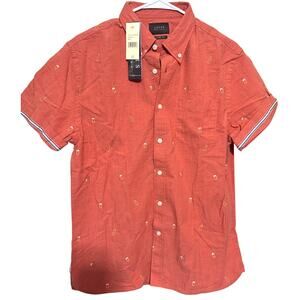 NWT Jachs NY Button Up Shirt Mens M Short Sleeve embroidered Beer Print orange